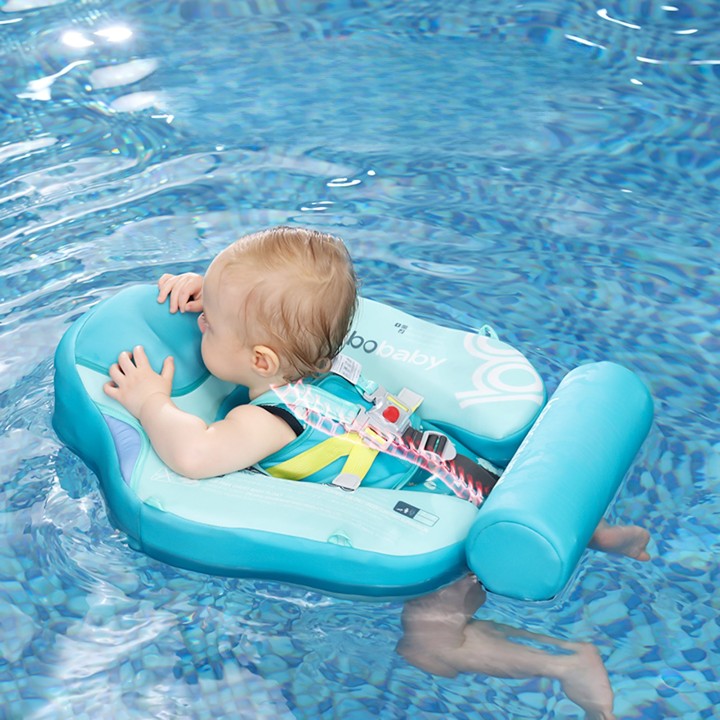 Mambobaby Premium Azul Piscina Flutuador/Boia para Bebês Com Cinto de Segurança, Float Anti Impacto e e Proteção FPU 50+ (3 meses a 2 anos) (Internacional)