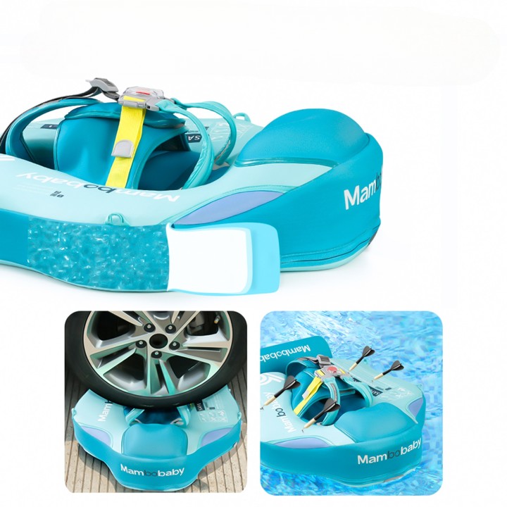 Mambobaby Premium Azul Flutuador/Boia para Bebês Com Cinto de Segurança, Float Anti Impacto e e Proteção FPU 50+ (3 meses a 2 anos) (Internacional)