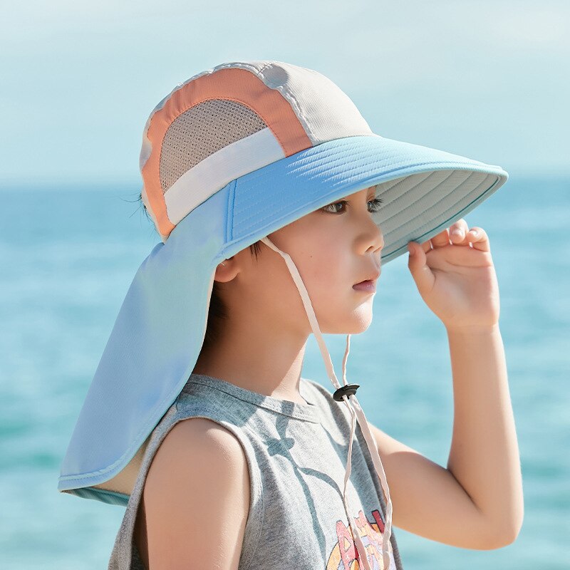 Chapéu de sol de verão com aba de pescoço Azul Claro (Internacional)