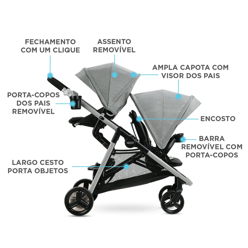 Carrinho de Bebê Gêmeos Passeio Ready2Grow LX 2.0 CZ Graco